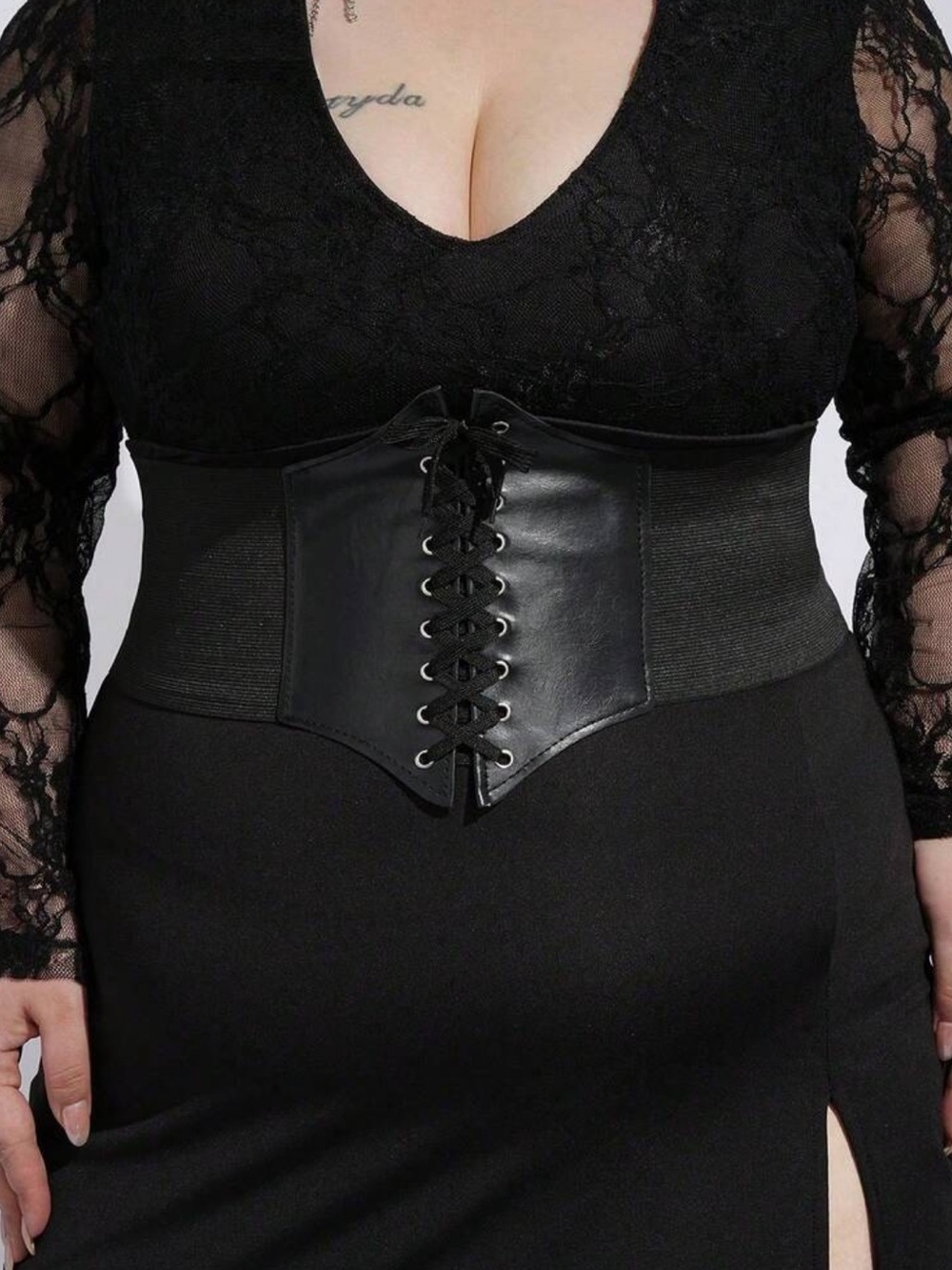 New black plus size corset gothic waist cincher tie up belt
